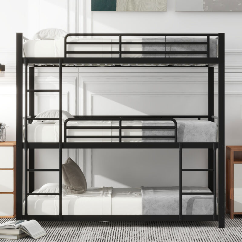 foto del prodotto letto a castello in metallo 90 x 200 cm per 3 persone, per bambini, adolescenti e adulti, nero