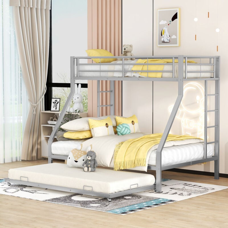 foto del prodotto letto a castello, letto in metallo con rotelle, con scala su entrambi i lati per bambini, adolescenti, adulti, facile da montare, 90 140 x200 cm,