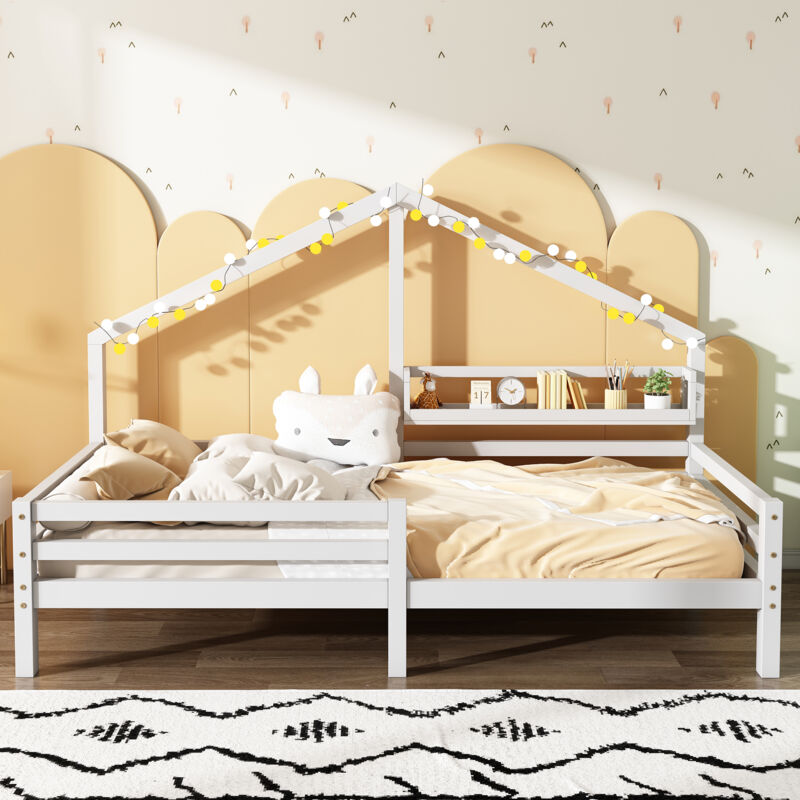 foto del prodotto letto a castello letto per bambini 90 x 200 cm con ripiano portaoggetti, senza cassetti, forma a camino, legno di pino, bianco