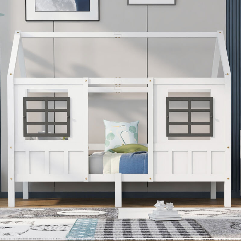 foto del prodotto letto a castello letto per bambini 90 x 200 cm, struttura in pino con 2 finestre, bianco