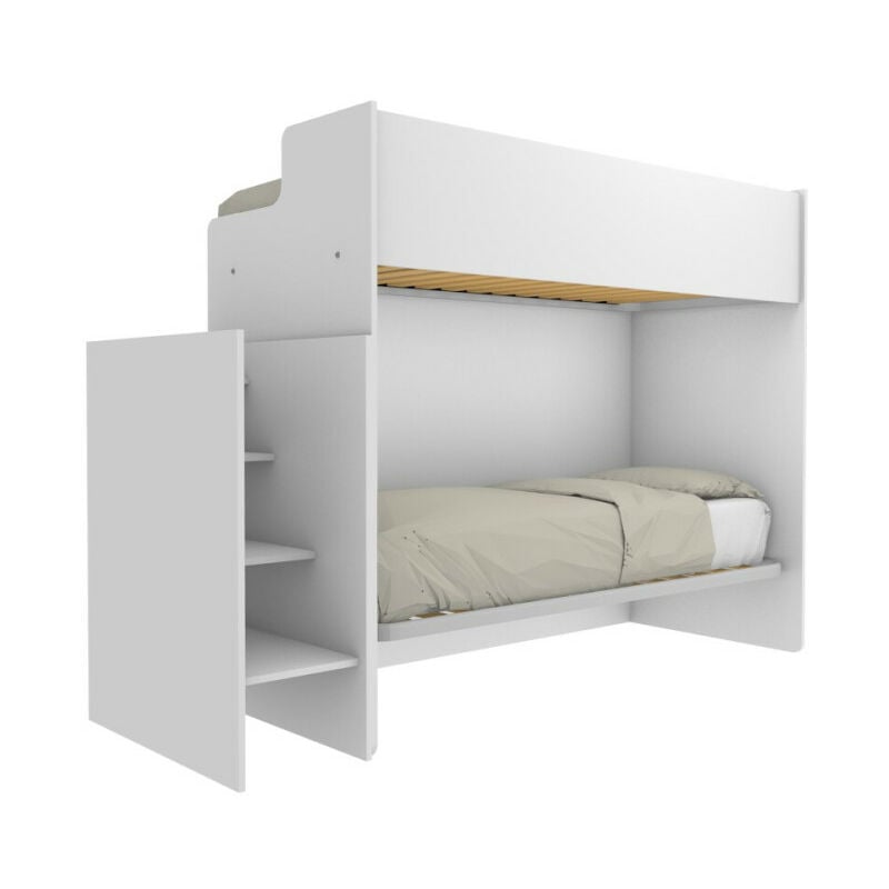 foto del prodotto letto a castello minimalista con terzo letto estraibile bianco
