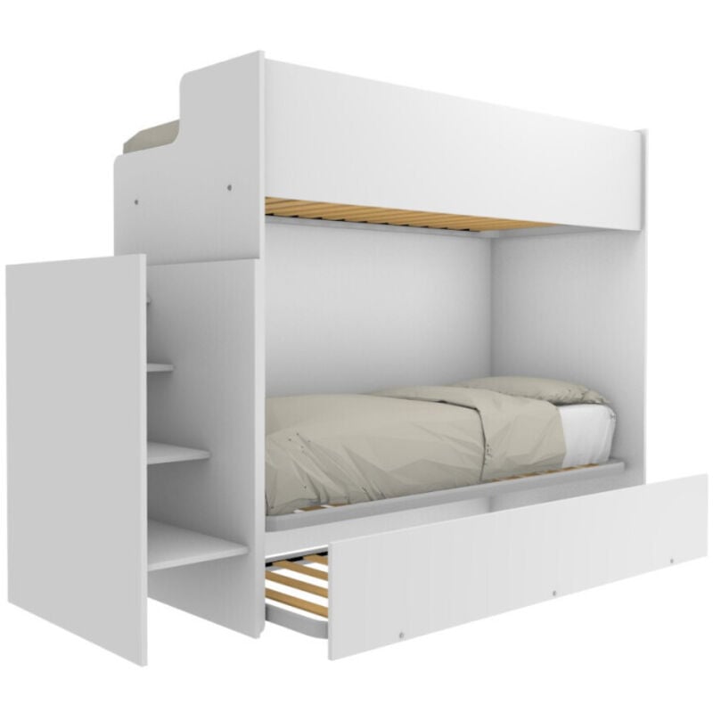 foto del prodotto letto a castello minimalista con terzo letto estraibile bianco