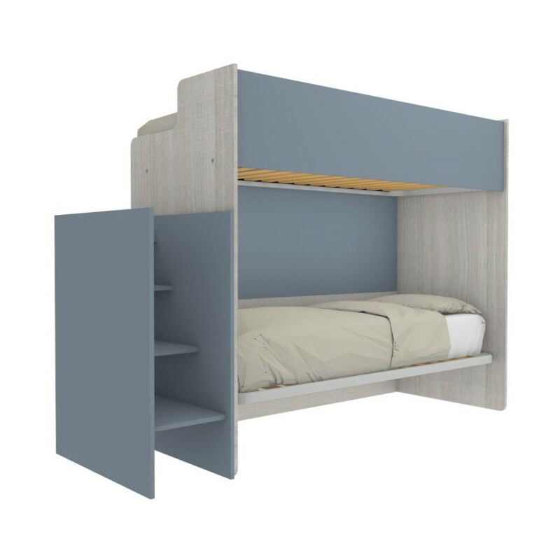 foto del prodotto letto a castello minimalista con terzo letto estraibile bianco e avio