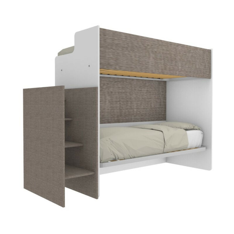 foto del prodotto letto a castello minimalista con terzo letto estraibile bianco e fumo