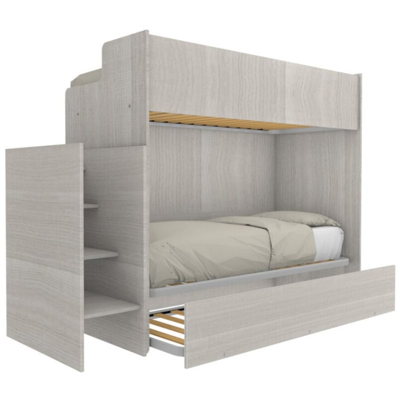 foto del prodotto letto a castello minimalista con terzo letto estraibile rovere rock