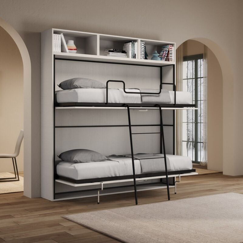 foto del prodotto letto a castello nabor a scomparsa bianco frassino composizione l