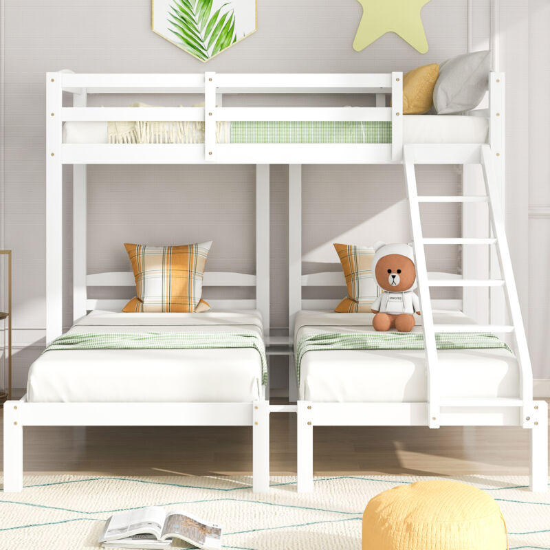 foto del prodotto letto a castello per 3 persone 90 x 200 cm per bambini e adolescenti con scaletta e protezione anticaduta, bianco