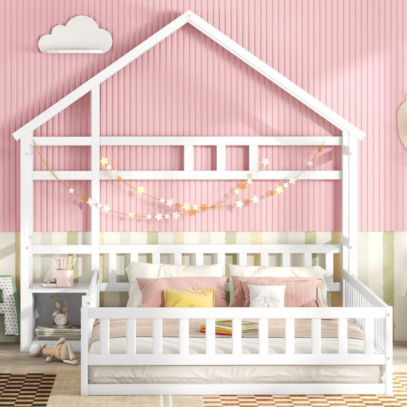 foto del prodotto letto a castello per bambini 140 x 200 cm con balaustra e comodini. bianco
