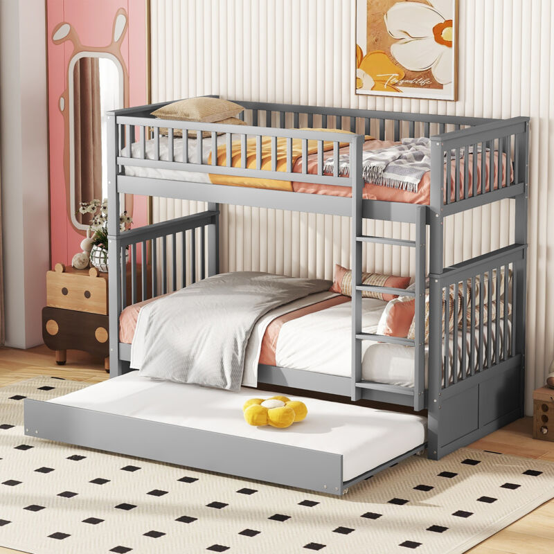 foto del prodotto letto a castello per bambini 90 x 200 cm con letto estraibile e scaletta, grigio