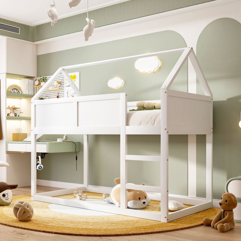foto del prodotto letto a castello per bambini 90200 cm letto a castello basso a soppalco con scala struttura in legno massello bianco