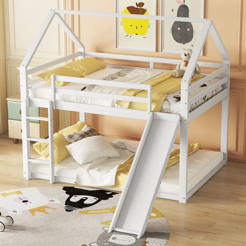 foto del prodotto letto a castello per bambini letto a castello 140 x 200 cm in pino con scivolo e scaletta, bianco