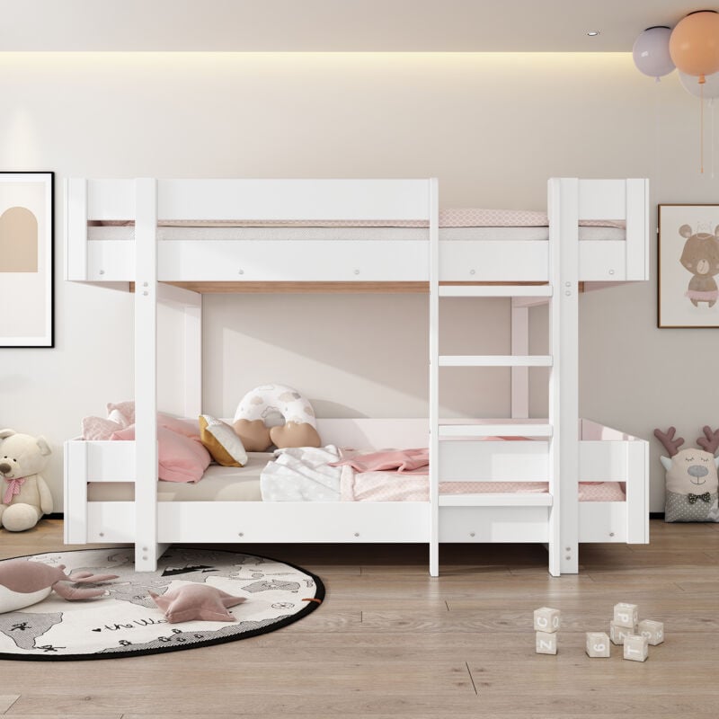 foto del prodotto letto a castello per bambini, letto matrimoniale, con scaletta, design semplice, sponda rinforzata, senza materasso, 90200 cm, bianco old