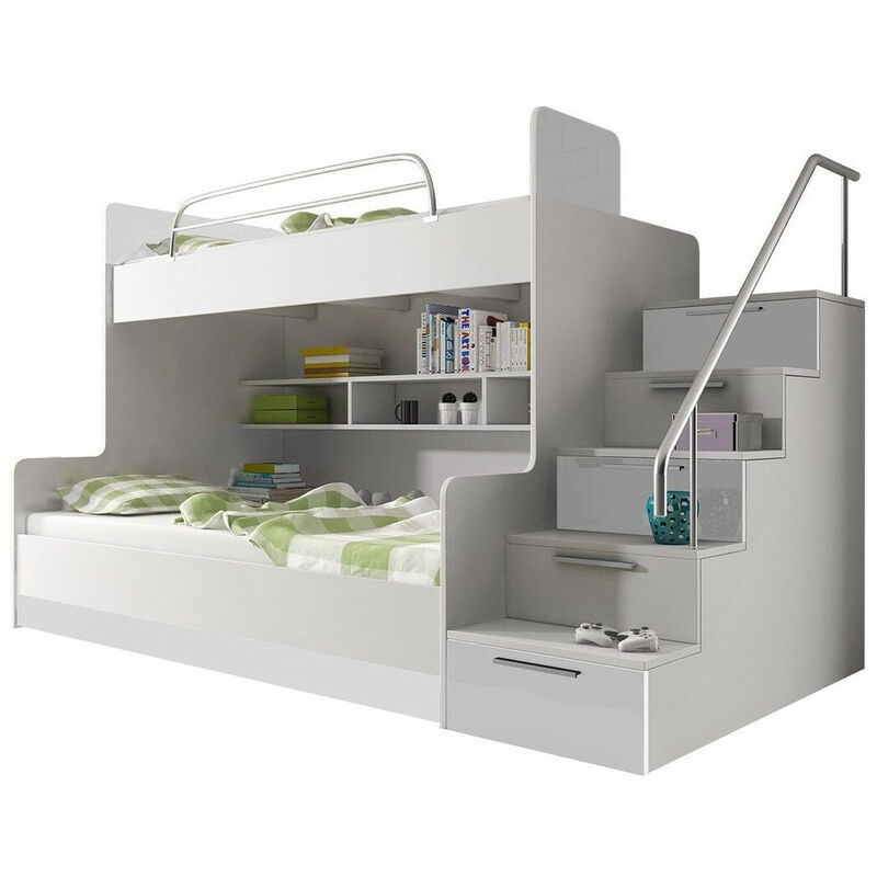 foto del prodotto letto a castello salmere 111, bianco bianco lucido, due piani, 90x200, truciolare laminato, pannello di fibra a media densit , senza, 120x254x166cm
