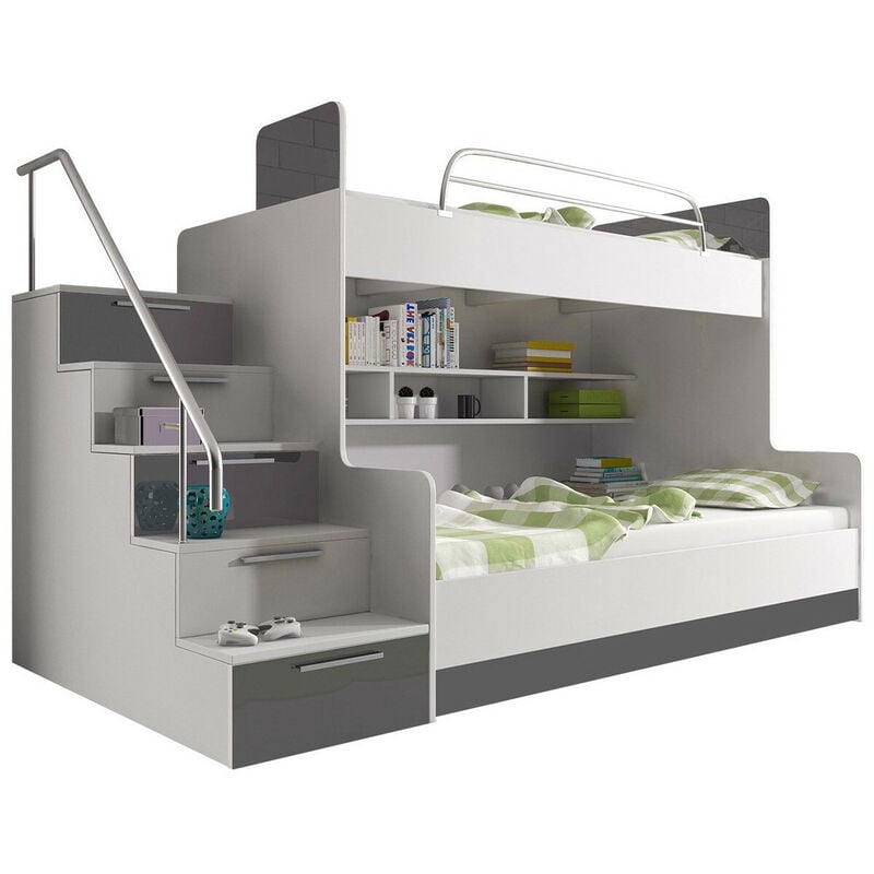 foto del prodotto letto a castello salmere 111, bianco bianco lucido grigio lucido, due piani, 90x200, pannello di fibra a media densit , truciolare laminato,
