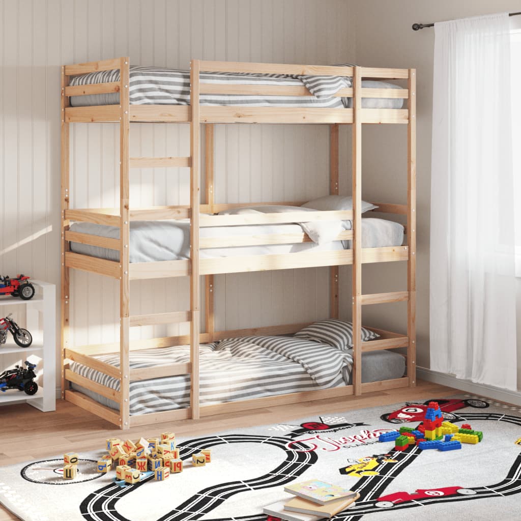 foto del prodotto letto a castello triplo 80x200 cm in legno massello di pino