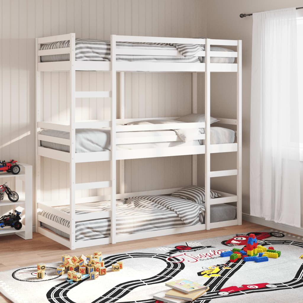 foto del prodotto letto a castello triplo bianco 80x200 cm legno massello di pino