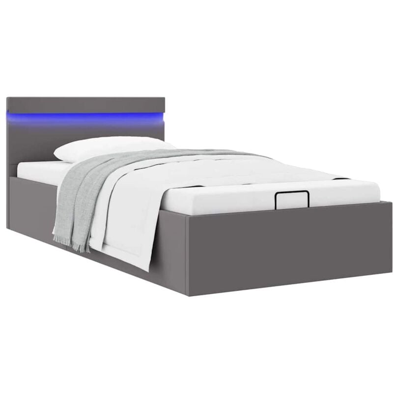 foto del prodotto letto a contenitore idraulico con led grigio in ecopelle varie dimensioni dimensioni 90x200 cm