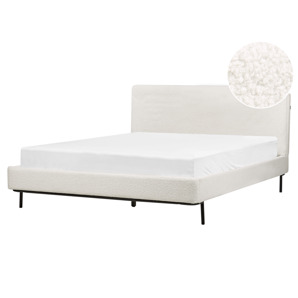 foto del prodotto letto a doghe bianco boucl imbottito 160 x 200 cm eu matrimoniale design moderno