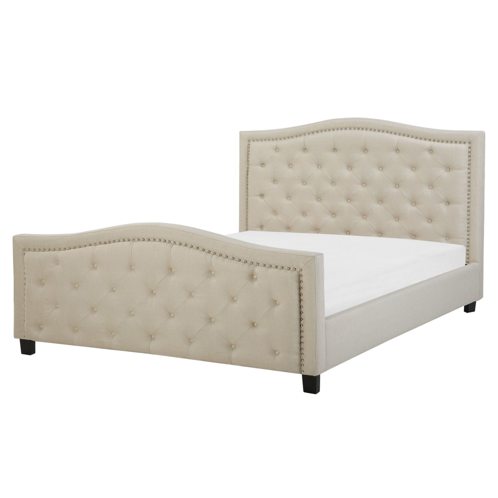 foto del prodotto letto a doghe tessuto in poliestere beige imbottito poggiatesta trapuntato 160 x 200 cm glam design