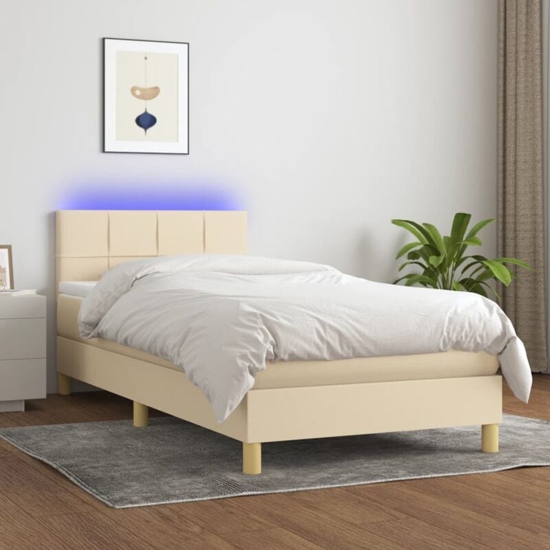 immagine 0 del prodotto letto a molle con materasso e led crema 100x200cm in tessuto