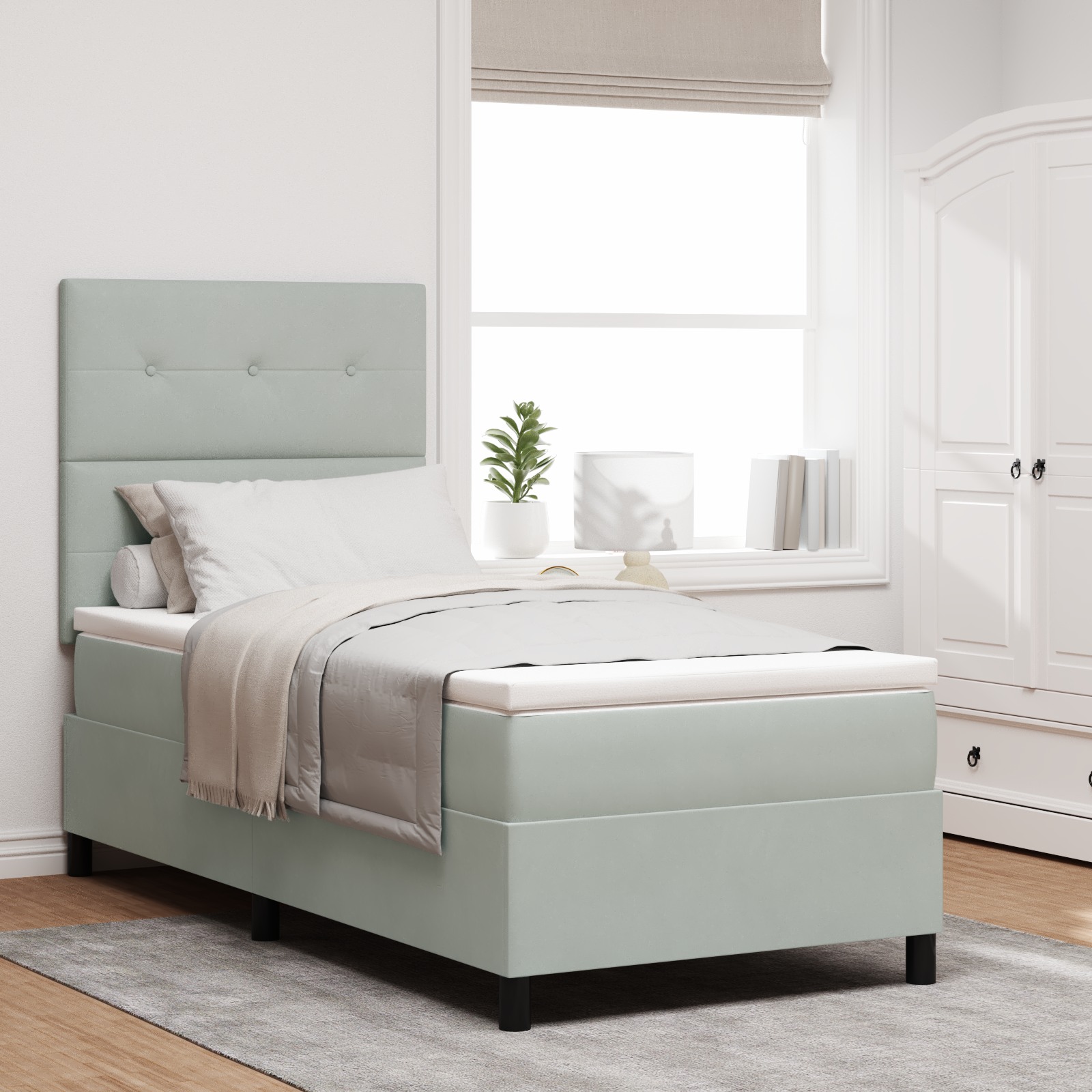 foto del prodotto letto a molle con materasso grigio chiaro 100x200 cm velluto