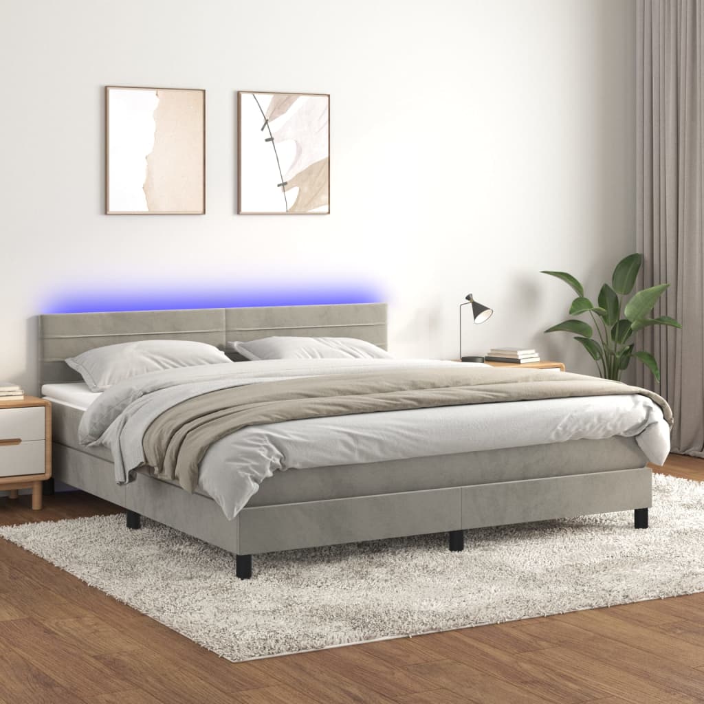 foto del prodotto letto a molle materasso e led grigio chiaro 180x200 cm velluto cod mxl 62049