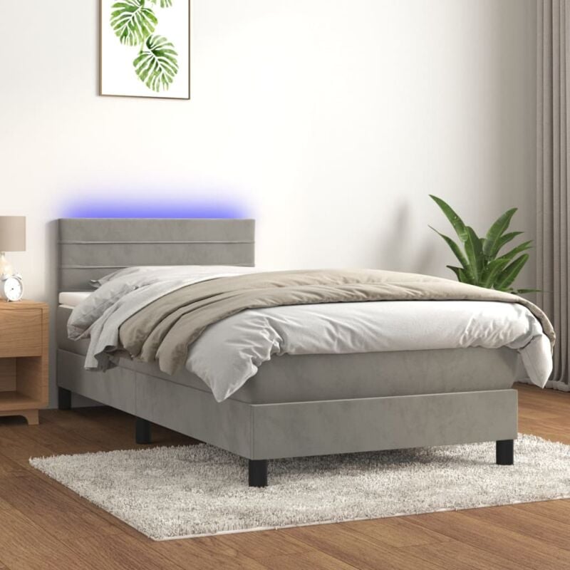 foto del prodotto letto a molle materasso e led grigio chiaro 90x200 cm velluto vidaxl