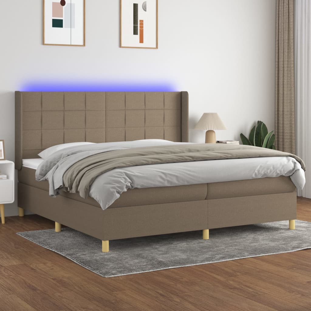 foto del prodotto letto a molle materasso e led tortora 200x200cm in tessuto cod mxl 58220