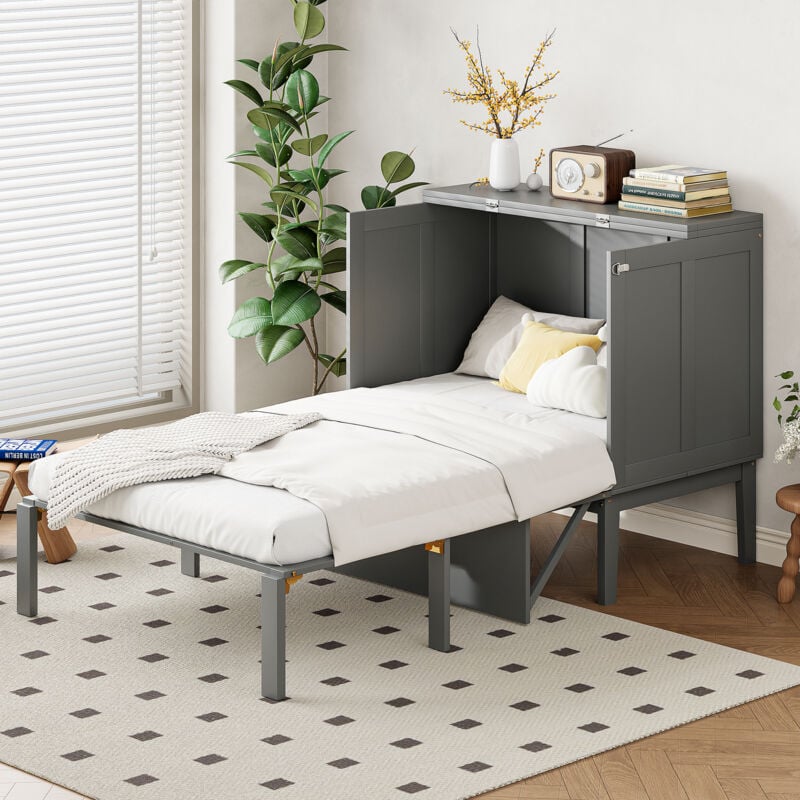foto del prodotto letto a scomparsa 90x200 cm, letto a scomparsa con rete a doghe, letto a scomparsa a parete, letto a scomparsa verticale con rete a doghe, letto per
