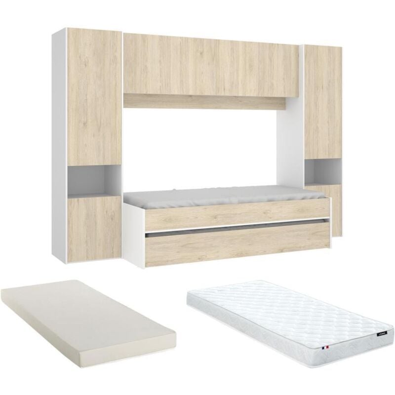 foto del prodotto letto a scomparsa con ponte 90 x 190 cm rovere e bianco materasso selena