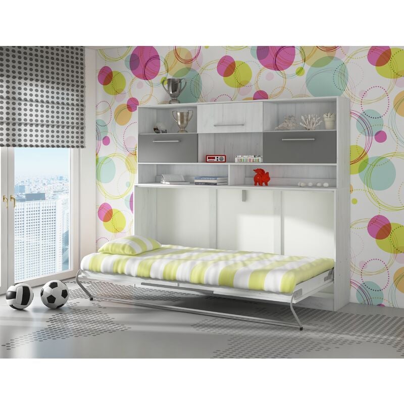 foto del prodotto letto a scomparsa roger 90x200cm orizzontale ripiano artigianale bianco grafite