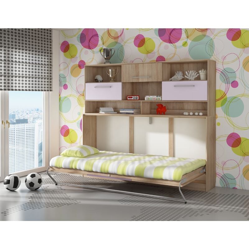 foto del prodotto letto a scomparsa roger 90x200cm orizzontale ripiano rovere sonoma viola