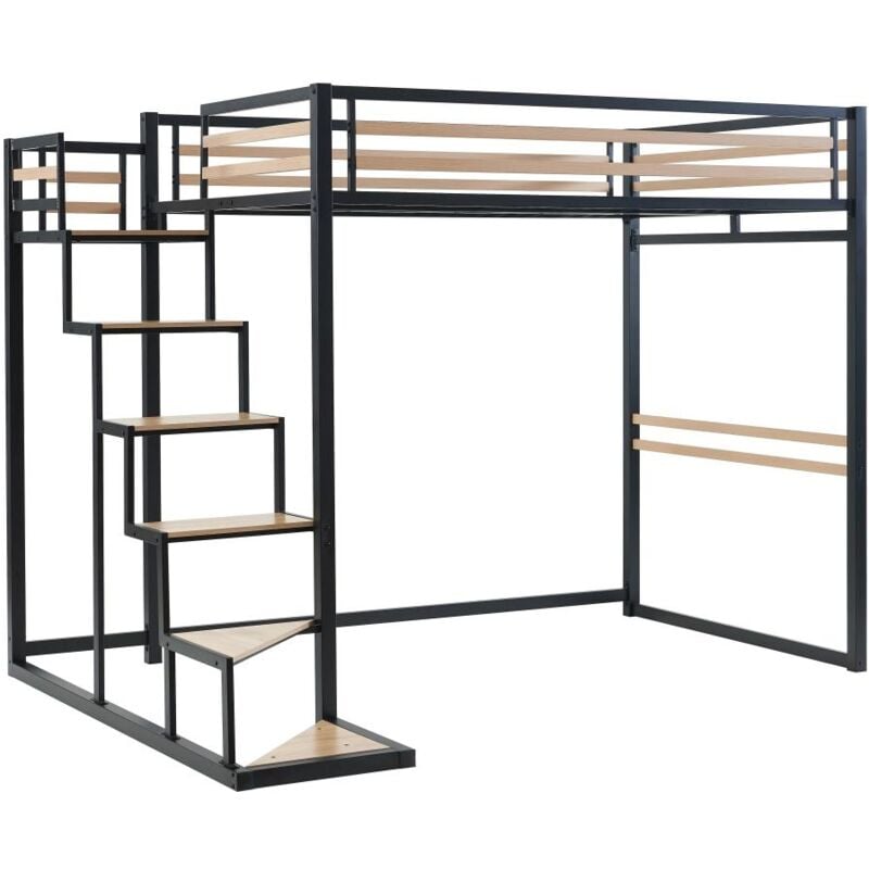 foto del prodotto letto a soppalco 140 x 200 cm metallo e mdf nero e naturale jogui