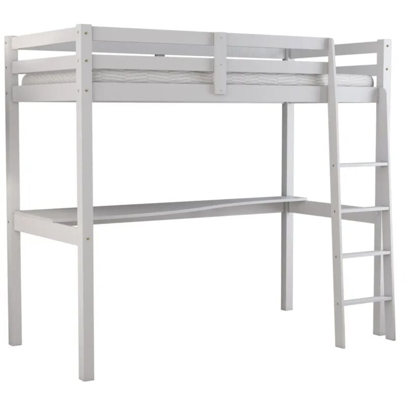 foto del prodotto letto a soppalco con scrivania nizza in pino massello bianco laccato 90x190x176 cm