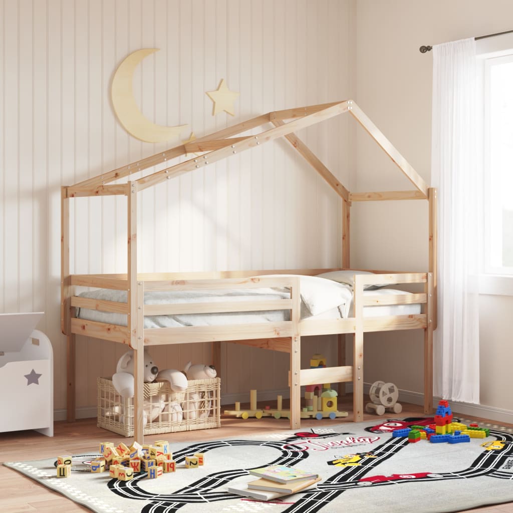foto del prodotto letto a soppalco con tetto 90x190 cm legno massello di pino