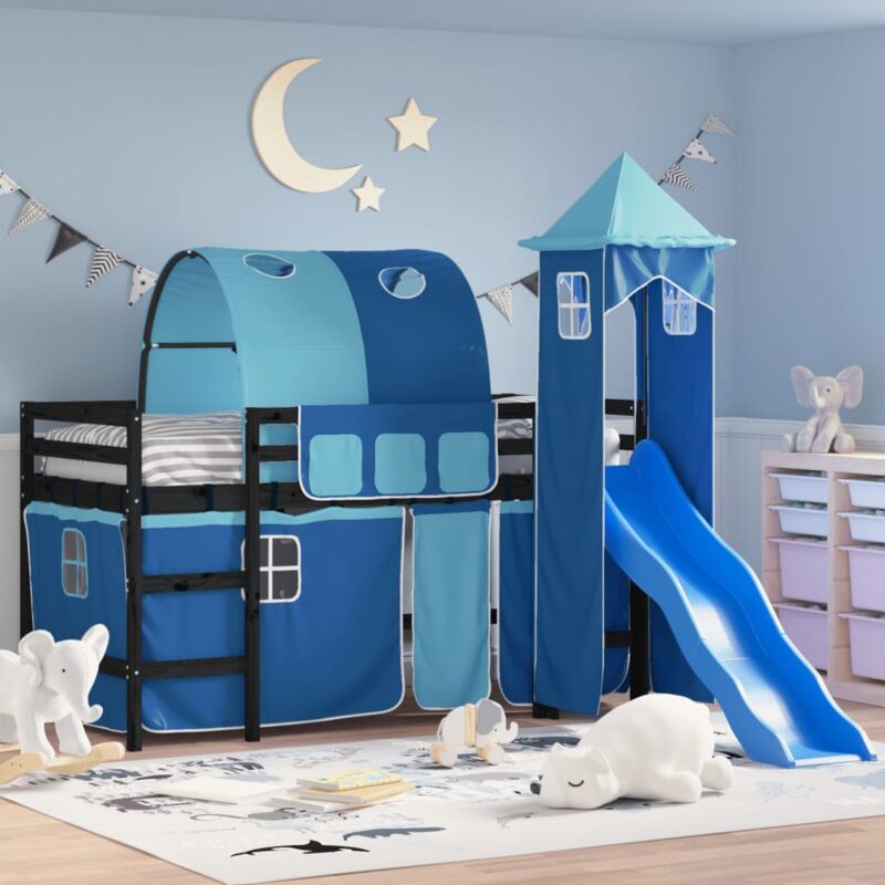 foto del prodotto letto a soppalco con torre bambini blu 80x200cm massello pino vidaxl 379022