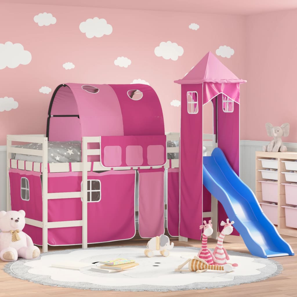 foto del prodotto letto a soppalco con torre bambini rosa 80x200cm massello pinocod mxl 85320