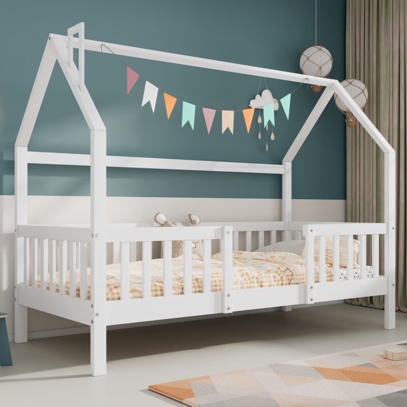foto del prodotto letto a soppalco per bambini con camino, robusta rete a doghe, letto a soppalco in pino per bambini, 90 x 200 cm senza materasso, bianco old