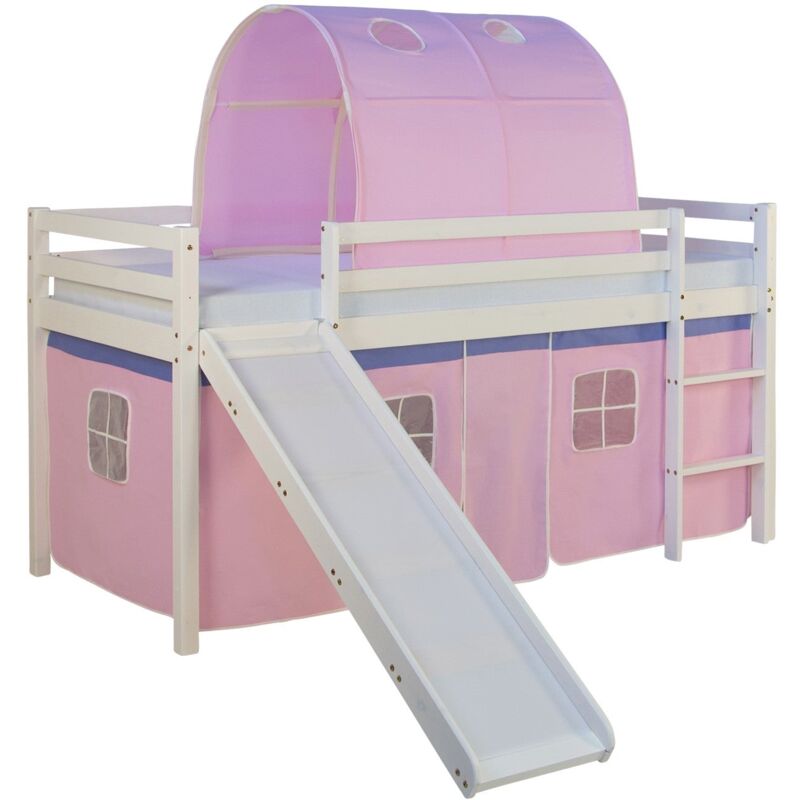 foto del prodotto letto a soppalco per bambini con tenda a tunnel scorrevole a molle modello rosa 90x200 cm lit06187