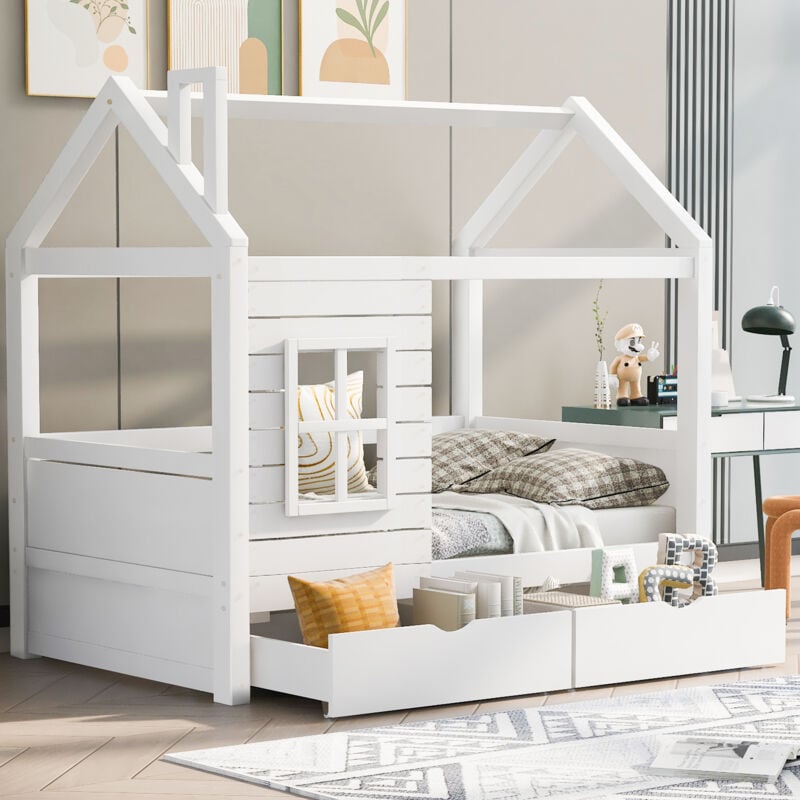 foto del prodotto letto a soppalco per bambini, letto per ragazzi 80160 con protezione anticaduta, letto versatile in legno per bambini e bambine, letto in legno