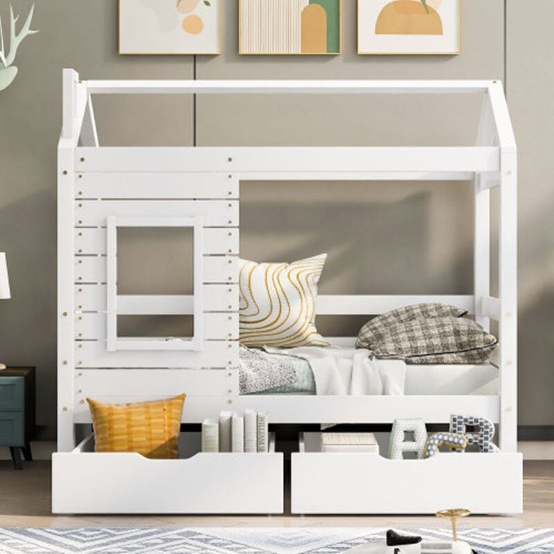 foto del prodotto letto a soppalco versatile per bambini 80 x 160 cm in legno bianco con finestra anticaduta e rete a doghe