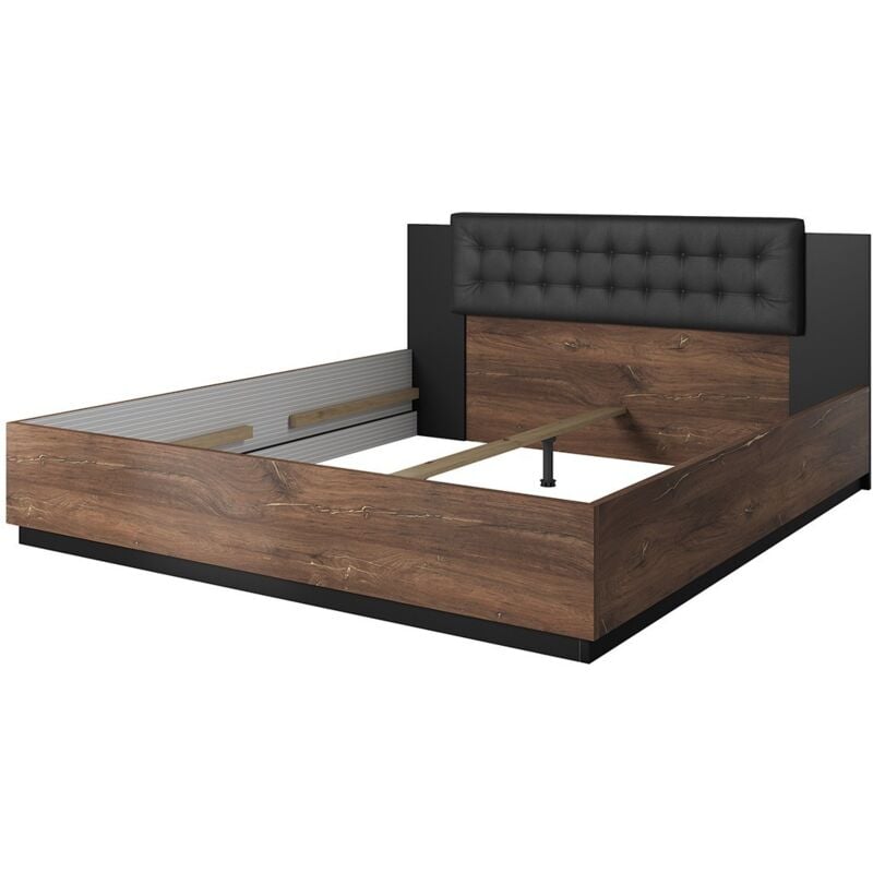 foto del prodotto letto adulto 160x200 rovere scuro e nero collezione fox rete non inclusa