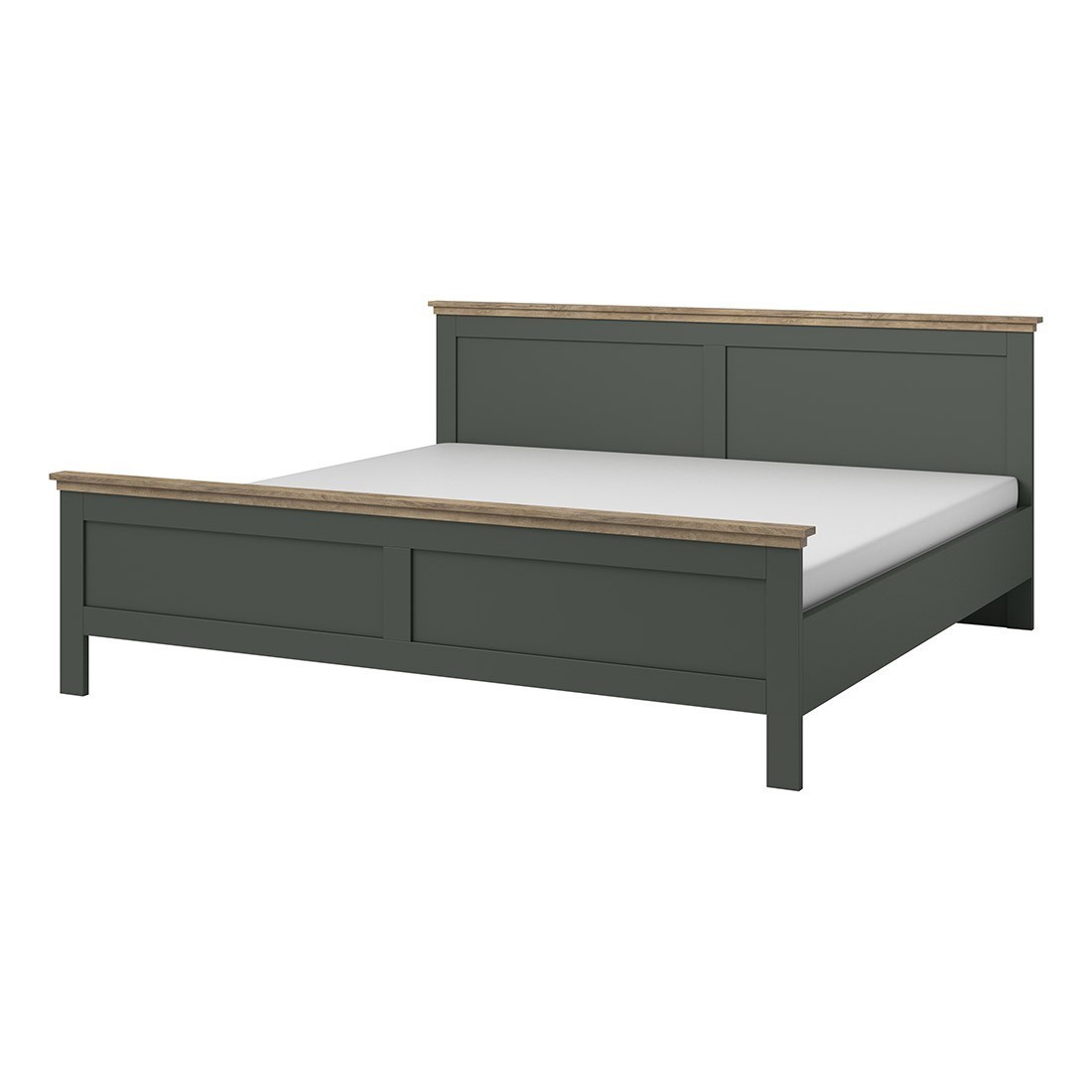 foto del prodotto letto adulto 180x200 collezione assia. colore verde kaki e finiture effetto rovere.