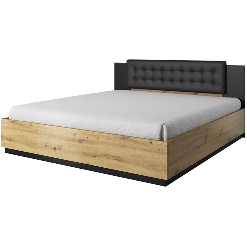 foto del prodotto letto adulto 180x200 colore rovere chiaro e nero collezione fox rete non inclusa