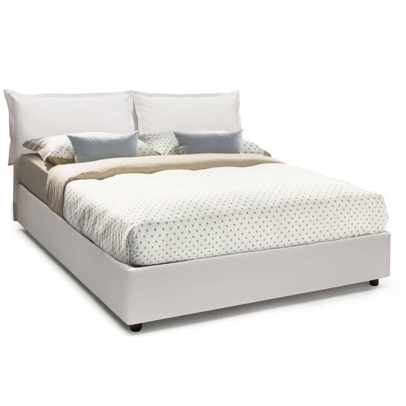 foto del prodotto letto alla francese amelh, letto contenitore con rivestimento in ecopelle, adatto per materasso cm 140x190, 100 made in italy, bianco talamo italia