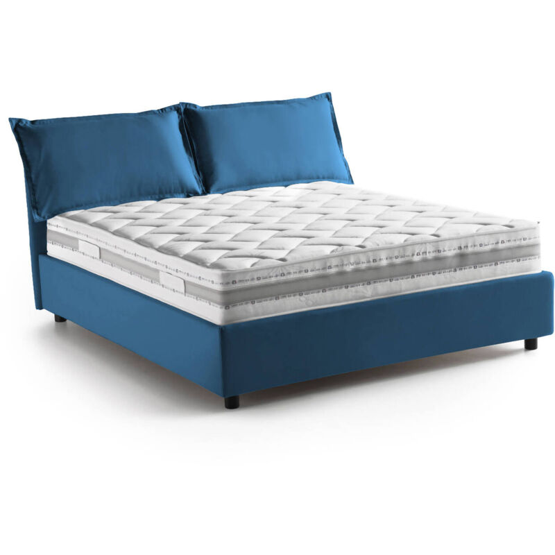 foto del prodotto letto alla francese arden, letto contenitore in tessuto, apertura frontale, con materasso cm 140x190 incluso, 100 made in italy, blu talamo italia