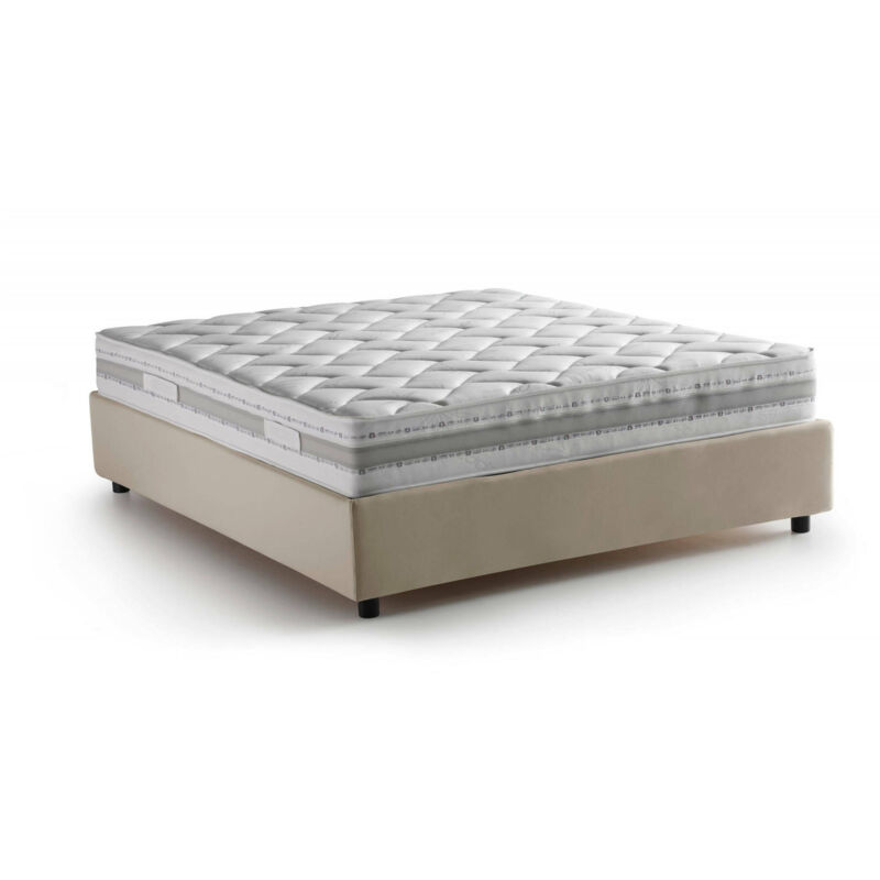 foto del prodotto letto alla francese arto, letto contenitore in tessuto, apertura frontale, materasso cm 140x190 incluso, 100 made in italy, beige talamo italia