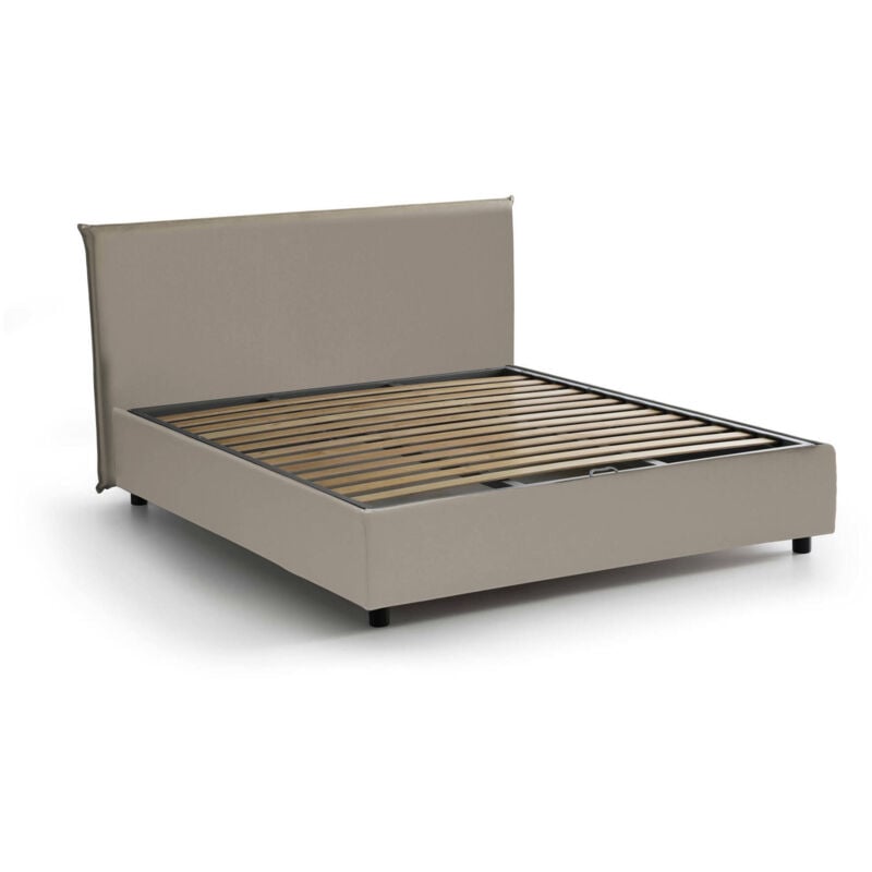 foto del prodotto letto alla francese augustus, letto contenitore in ecopelle, apertura frontale, adatto per materasso cm 140x200, 100 made in italy, tortora talamo