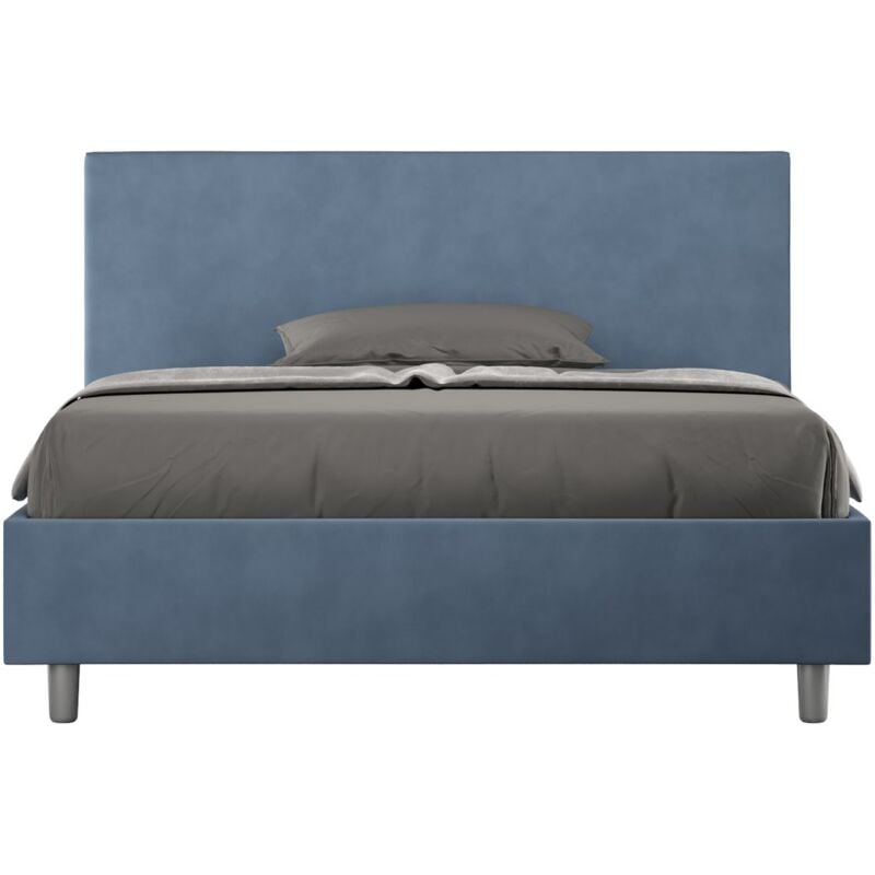 foto del prodotto letto alla francese rivestito in microfibra adele dimensione rete 140x190 tipologia letto con rete e contenitore colore blu