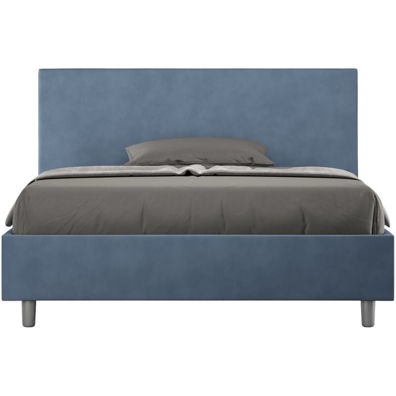 foto del prodotto letto alla francese rivestito in microfibra adele tipologia letto con rete e contenitore colore blu dimensione rete 140x190